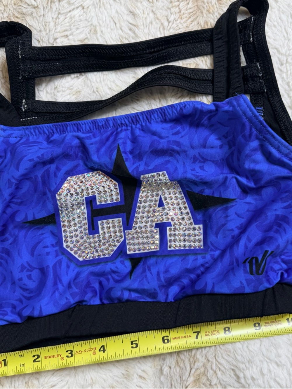 Cali All Stars Blue and Black CA Crystal Sports Bra